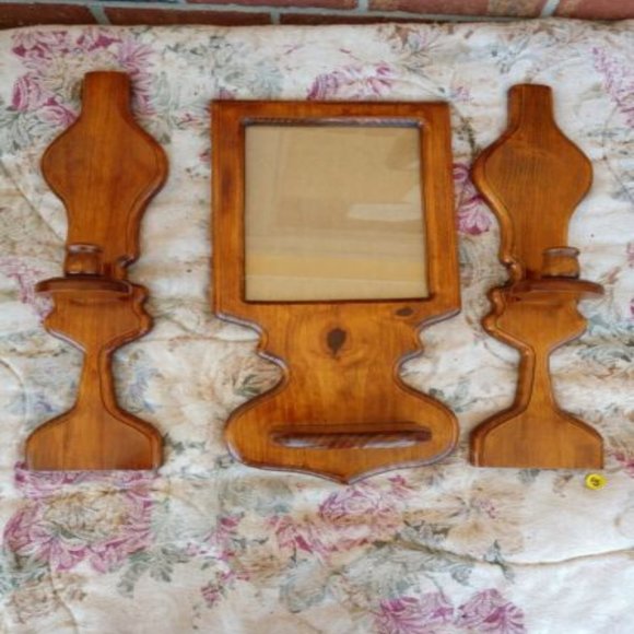 👁️‍🗨️WOOD 3 PIECES✅ Vintage  Wood Picture Frame & Candle Sconce Set Price Firm - Picture 10 of 16